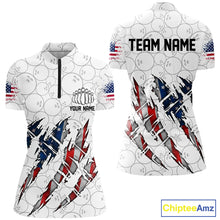 Load image into Gallery viewer, Custom American Flag Patriotic Bowling Shirts For Women, Personalized Bowling Team Shirts IPHW7044
