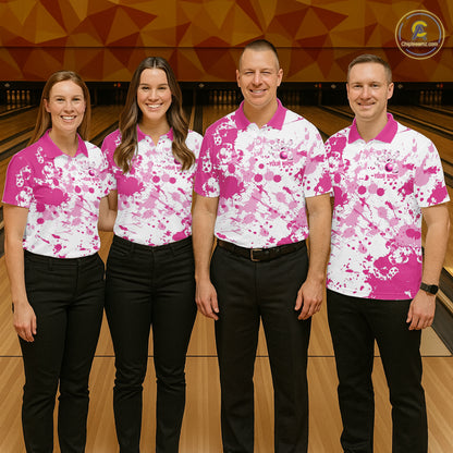 Custom Pink Bowling Polo Shirts For Women, Bowling Team Shirts Bowling Jerseys With Name IPHW7052