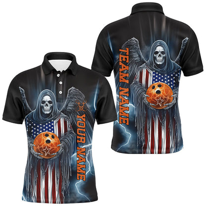 Custom Us Bowling Shirts For Men, American Flag Skull Patriotic Bowling Team Shirt Outfit IPHW7606