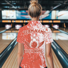 Load image into Gallery viewer, Personalized White And Orange Bowling Team Polo Shirt For Women, Bowling Tournament Outfits IPHW8745