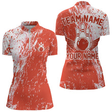 Load image into Gallery viewer, Custom White And Orange Bowling Quarter-Zip Shirts For Women, Bowling Tournament Outfits IPHW8745