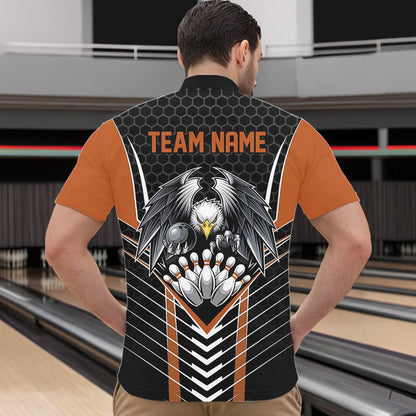Custom Black And Orange Eagle Bowling Jerseys, Bowling Team Men Quarter-Zip Shirts Bowlers Outfits IPHW8751