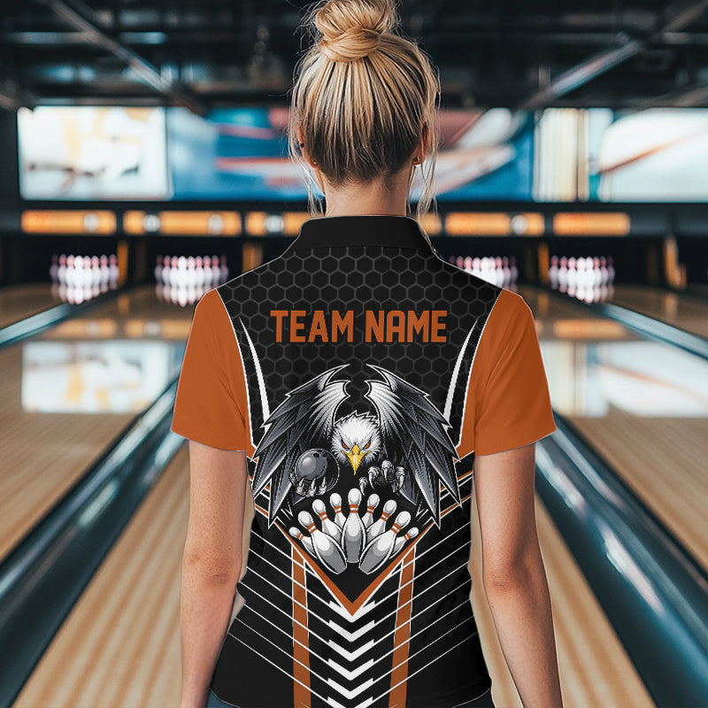 Custom Black And Orange Eagle Bowling Jerseys, Bowling Team Women Quarter-Zip Shirts IPHW8751