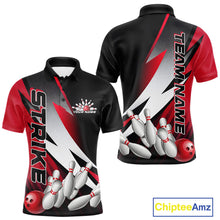 Load image into Gallery viewer, Custom Black And Red Strike Bowling Polo Shirts For Men, Bowling Team Uniform IPHW9423