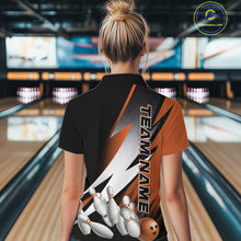 Load image into Gallery viewer, Custom Black And Orange Strike Bowling Women Quarter-Zip Shirts, Bowling Team Uniform IPHW9424
