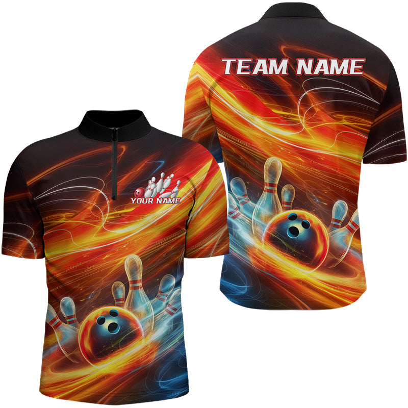 Custom Colorful Bowling Quarter-Zip Shirts For Men, Galaxy Bowling Team Uniform IPHW8025