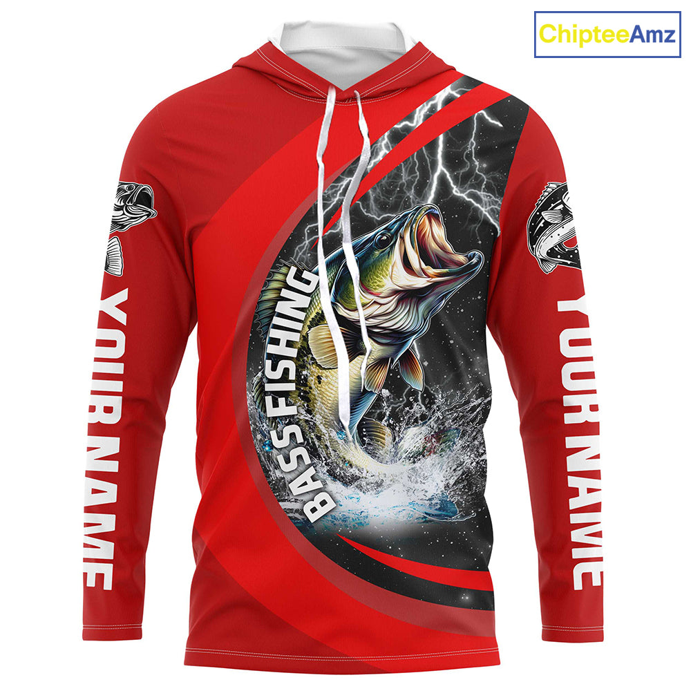 Personalized Bass Fishing Jerseys, Largemouth Bass Tournament Fishing Shirts | Red IPHW5703
