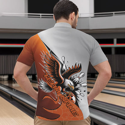 Custom Orange Eagle Bowling Team Men Quarter-Zip Shirts, Eagle Bowling League Shirt Bowlers Outfit IPHW8754