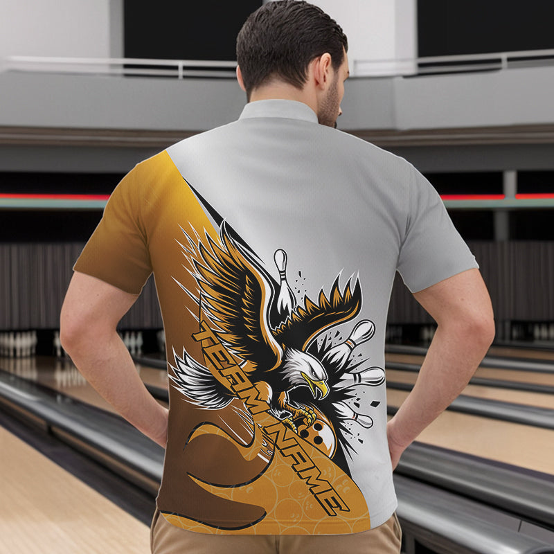 Custom Yellow Eagle Bowling Team Men Quarter-Zip Shirts, Eagle Bowling League Shirt Bowlers Outfit IPHW8757