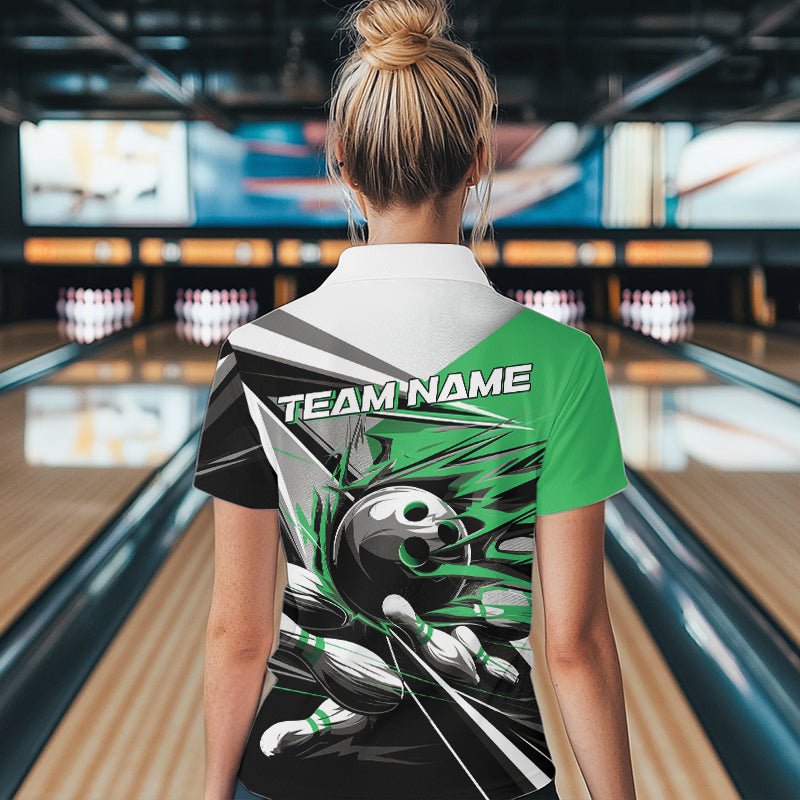 Custom Black And Green Striking Bowling Womens Quarter-Zip Shirts, Team Bowlers Outfits IPHW8767