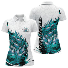 Load image into Gallery viewer, Cusom Turquoise Blue Flame Bowling Women Polo Team Shirt, Fire Bowling Tournament Jersey IPHW11132