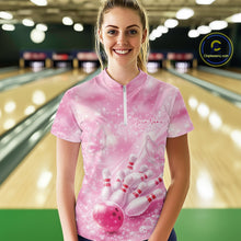 Load image into Gallery viewer, Custom Elegant Pink Butterfly And Diamond Women Bowling Quarter-Zip Shirt, Ladies Outfit IPHW11141