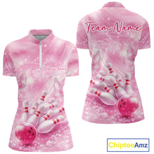 Load image into Gallery viewer, Custom Elegant Pink Butterfly And Diamond Women Bowling Quarter-Zip Shirt, Ladies Outfit IPHW11141