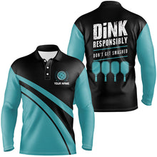 Load image into Gallery viewer, "Dink Responsibly" Sayings Custom Name Blue Pickleball Polo Shirts For Men, Pickleball Outfits IPHW6724