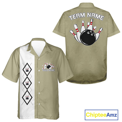 Custom Classic Vintage Argyle Bowling Men And Women Button Up, Retro Bowling Team Shirt IPHW10068