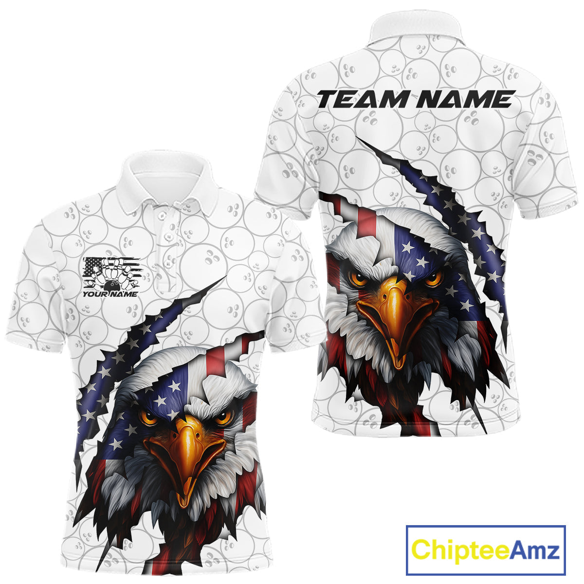 Custom Patriotic Eagle Men Bowling Team Shirt, US Flag Eagle Bowling League Shirt IPHW10190