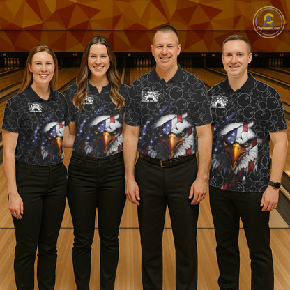 Custom Patriotic Eagle Men Bowling Team Shirt, US Flag Eagle Bowling League Shirt IPHW10191