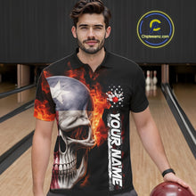 Load image into Gallery viewer, Custom Flame Skull American Texas Flag Men Bowling Team Shirt, Patriotic Bowling Jerseys IPHW10635