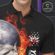 Load image into Gallery viewer, Custom Flame Skull American Texas Flag Men Bowling Team Shirt, Patriotic Bowling Jerseys IPHW10635