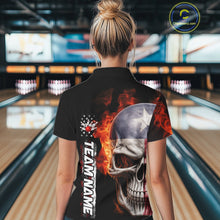 Load image into Gallery viewer, Custom Flame Skull American Texas Flag Women Bowling Team Shirt, Patriotic Bowling Jerseys IPHW10635
