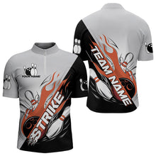Load image into Gallery viewer, Custom Orange Flame Strike Bowling Men Quarter-Zip Shirt, Bowling Team Uniform Bowling League Shirt IPHW8779