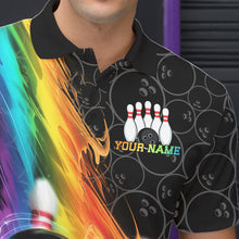 Load image into Gallery viewer, Custom Colorful Rainbow Flame Bowling Team Polo Shirts For Men, Bowling Tournament Outfits IPHW8784