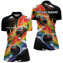 Load image into Gallery viewer, Custom Rainbow Flame Bowling Team Women Quarter-Zip Shirts, Colorful Bowling League Shirt IPHW8786