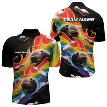 Load image into Gallery viewer, Custom Rainbow Flame Bowling Team Quarter-Zip Shirts For Men, Colorful Bowling League Shirt IPHW8786