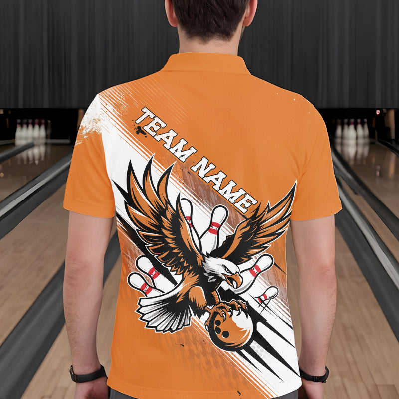 Custom Orange Eagle Bowling Jerseys, Eagle Bowling Men Polo Shirts Team Uniform Bowlers Outfit IPHW8787