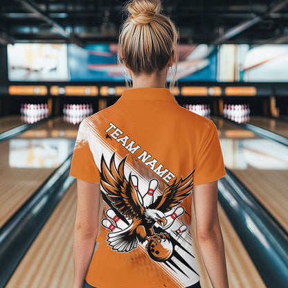 Custom Orange Bowling Jerseys, Eagle Bowling Women Quarter-Zip Shirts Team Bowlers Uniform IPHW8787