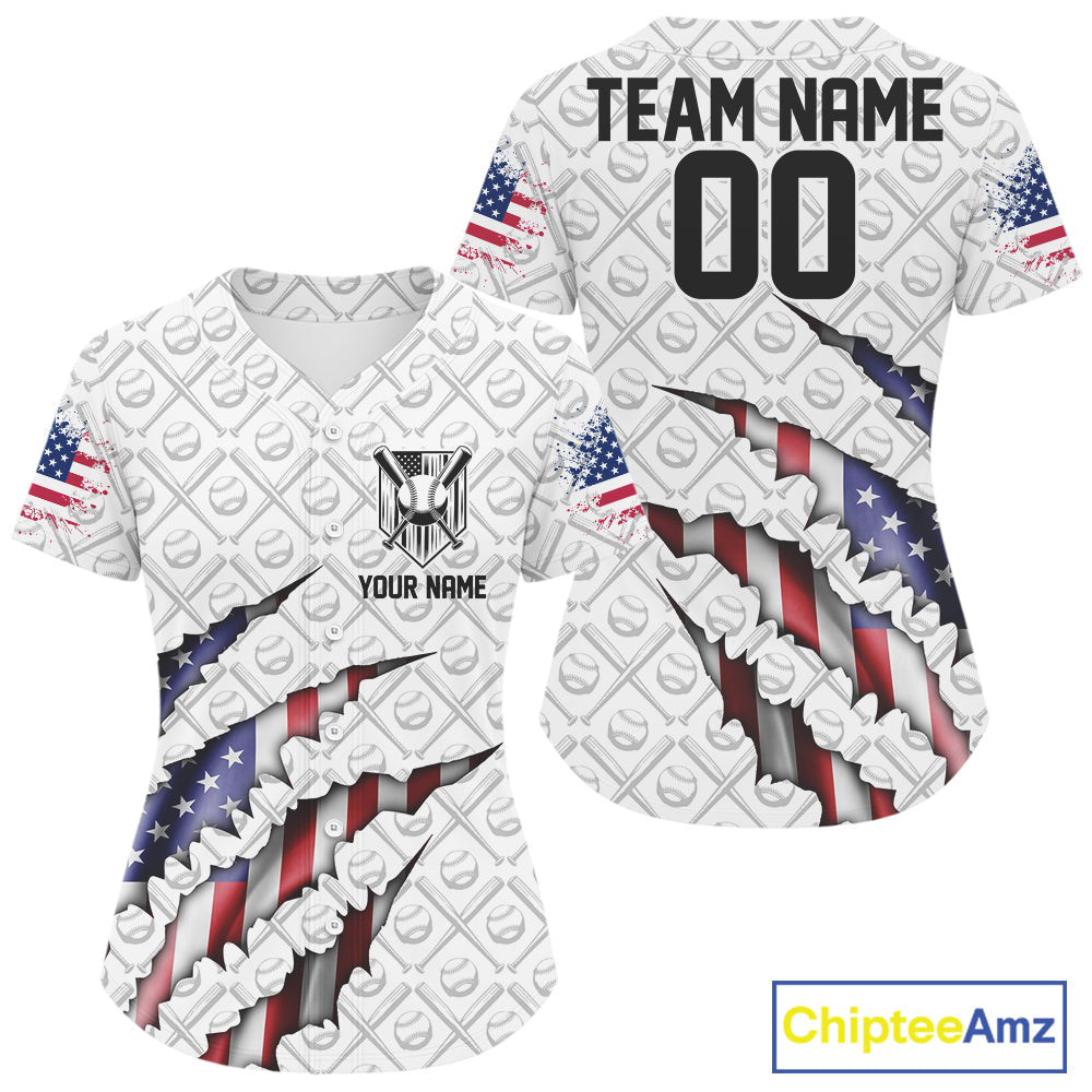 Custom Patriotic US Flag Baseball Jerseys For Women, Baseball Team Uniform Outfit IPHW9586