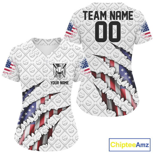 Custom Patriotic US Flag Baseball Jerseys For Women, Baseball Team Uniform Outfit IPHW9586