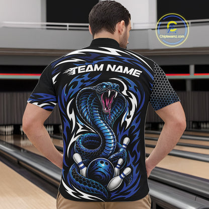 Custom Black And Blue Tribal Cobra Snake Bowling Jerseys Bowling Men Quarter Zip Shirt IPHW11711