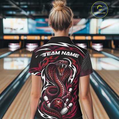 Custom Black And Red Tribal Cobra Snake Bowling Jerseys Bowling Women Quarter-Zip Shirt IPHW11713