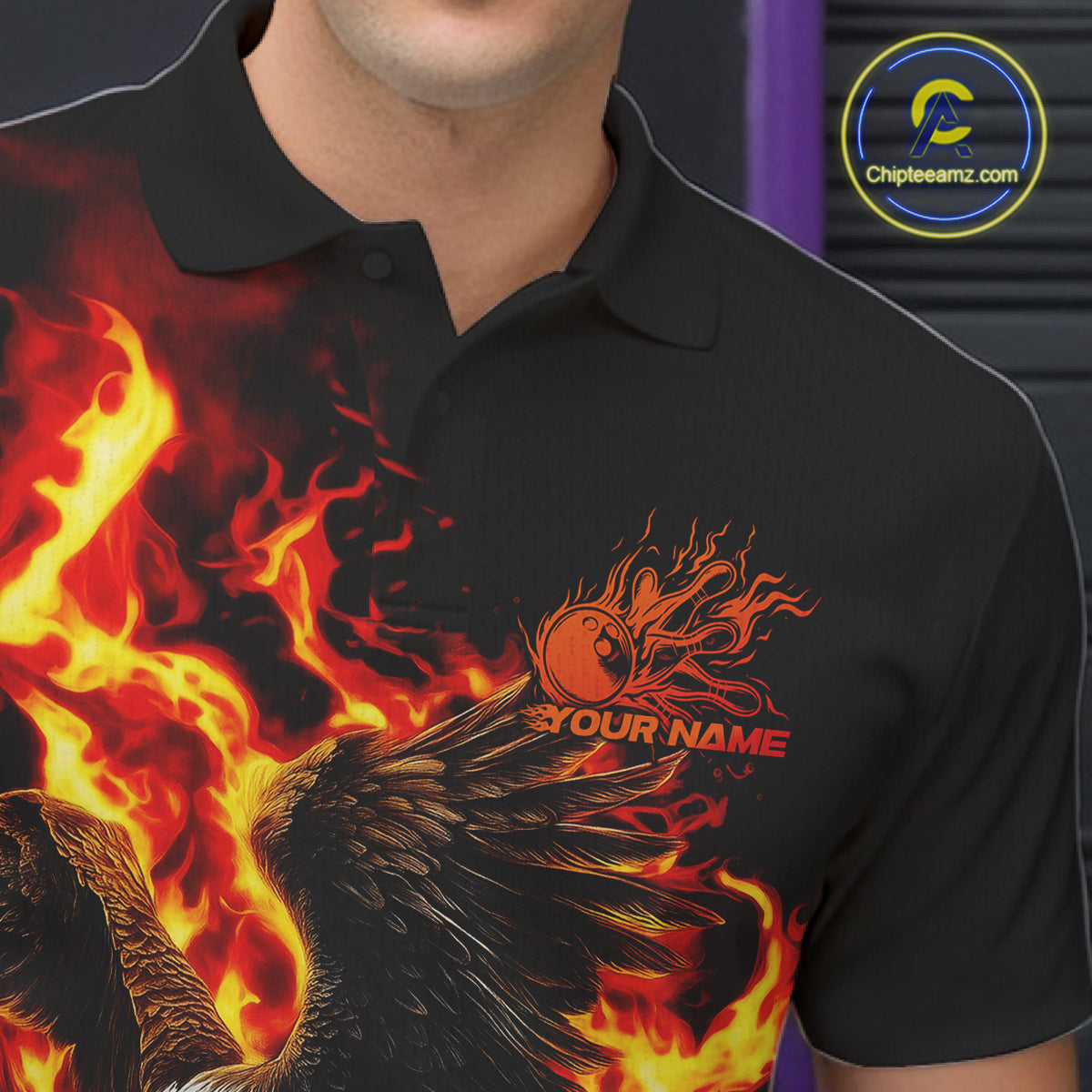 Custom Patriotic Fire Flame Eagle Men Bowling Team Shirt, Firefighter Bowling Shirt IPHW10201