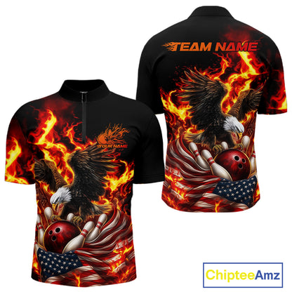 Custom Patriotic Fire Flame Eagle Men Bowling Team Shirt, Firefighter Bowling Shirt IPHW10201