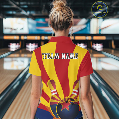 Custom Arizona State Flag Bowling Team Polo Shirts For Women, Bowling League Shirt IPHW9266