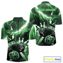 Load image into Gallery viewer, Custom Green Thunder Lightning Grim Reaper Bowling Men Quarter-Zip Shirt, Halloween Outfit IPHW9800