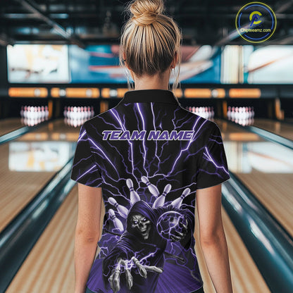 Custom Purple Lightning Grim Reaper Bowling Women Quarter-Zip Shirt, Halloween Outfit IPHW9805