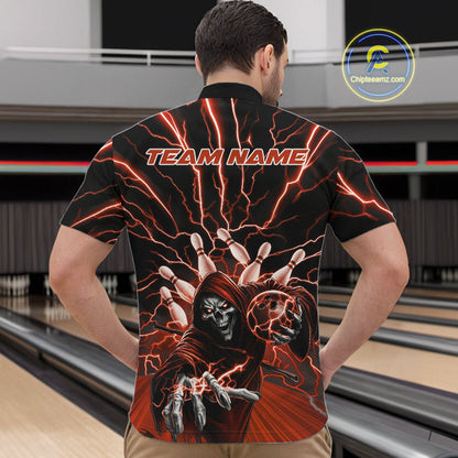 Custom Black And Red Lightning Grim Reaper Bowling Men Quarter-Zip Shirt, Halloween Outfit IPHW9806