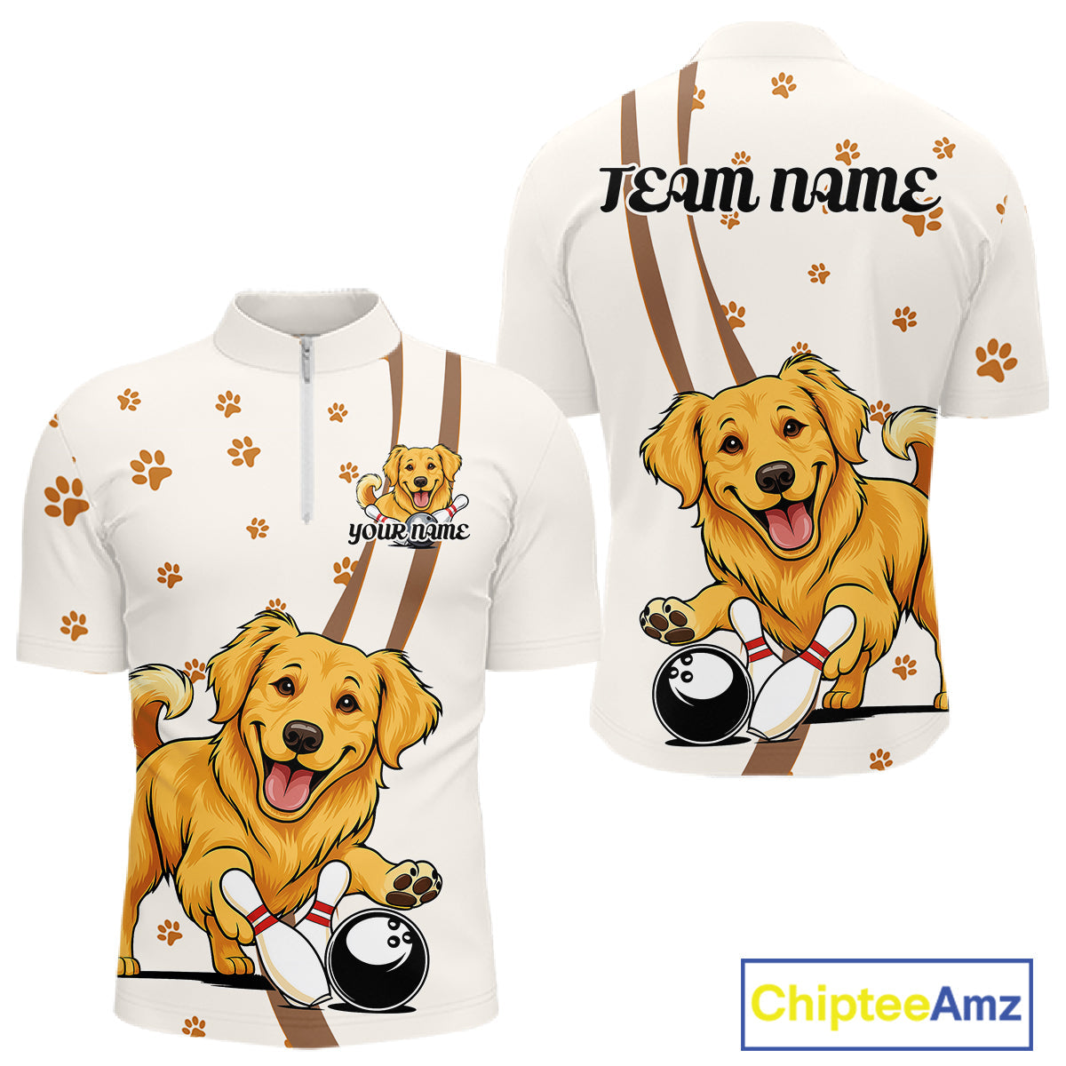 Custom Funny Golden Retriever Dog Men Bowling Team Shirt, Dog Lovers Bowling Uniform IPHW10209