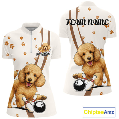 Custom Funny Poodle Dog Women Bowling Team Shirt, Dog Lovers Bowling Uniform IPHW10211