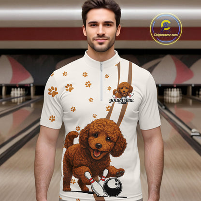 Custom Funny Poodle Dog Men Bowling Team Shirt, Dog Lovers Bowling Uniform IPHW10212