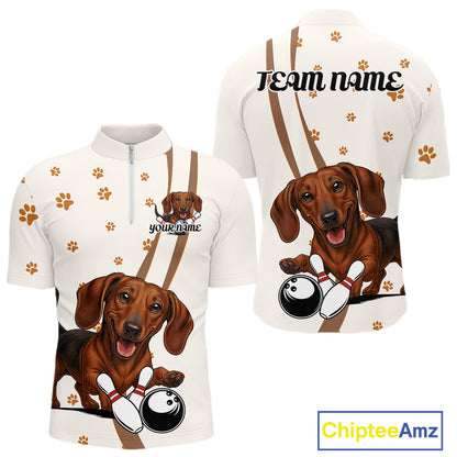 Custom Funny Dachshund Dog Men Bowling Team Shirt, Dog Lovers Bowling Uniform IPHW10213