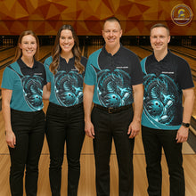 Load image into Gallery viewer, Custom Turquoise Blue Fire Dragon Bowling Jerseys, Dragon Bowling Team Men Polo Shirt IPHW10366