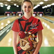 Load image into Gallery viewer, Custom Funny Turkey Bowling Shirts Women, Red Thanksgiving Bowling Shirt Team Uniform IPHW10675