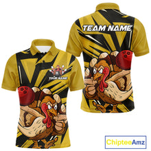 Load image into Gallery viewer, Custom Funny Turkey Bowling Shirts For Men, Yellow Thanksgiving Bowling Shirt Team Uniform IPHW10676