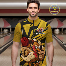 Load image into Gallery viewer, Custom Funny Turkey Bowling Shirts For Men, Yellow Thanksgiving Bowling Shirt Team Uniform IPHW10676