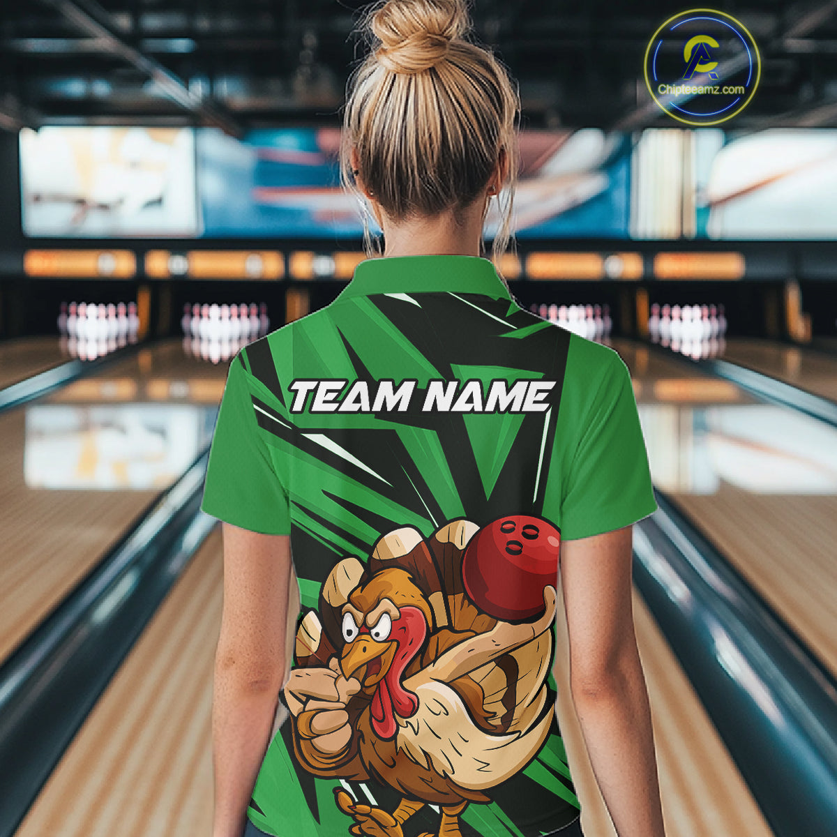 Custom Funny Turkey Bowling Shirts For Women, Green Thanksgiving Bowling Shirt Team Uniform IPHW10677