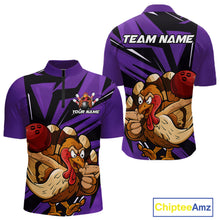 Load image into Gallery viewer, Custom Funny Turkey Bowling Shirts For Men, Purple Thanksgiving Bowling Shirt Team Uniform IPHW10679